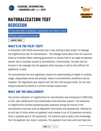 Naturalization Test Redesign Immigrant Legal Resource Center ILRC   Naturalization Test Redesign Page 1 